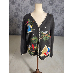 Size L Embroidered Christmas Holiday Cardigan Cardinals Mercer Street Studio